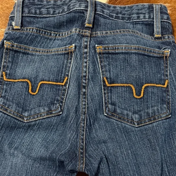 Kimes Ranch Dark Blue Flare Jeans with Gold Stitching